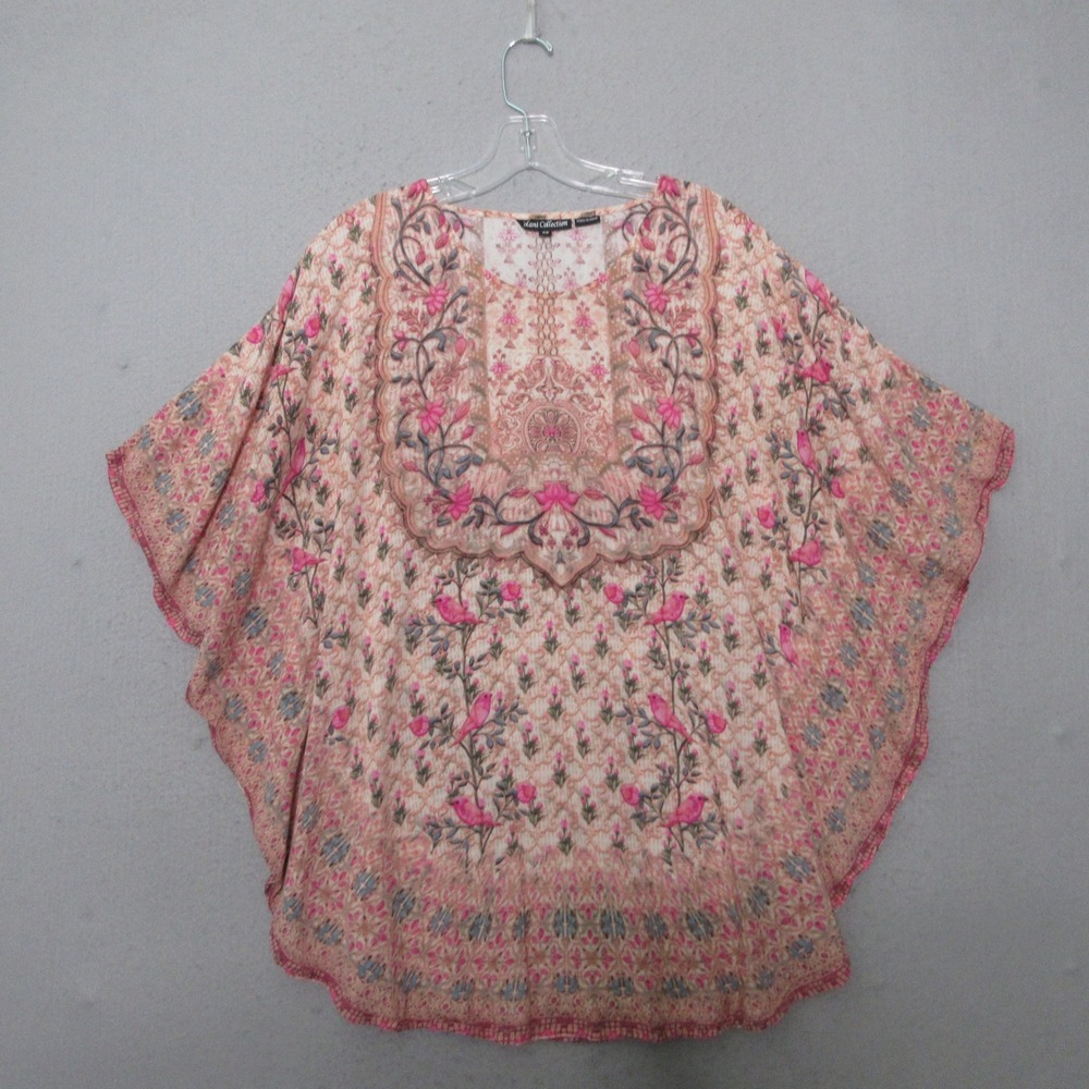 Tolani Collection Top Pink Floral Bird Modal Kaftan Poncho Cover Up Beach Boho